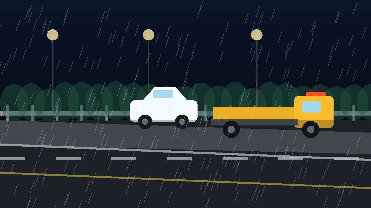 常州暴雨夜拖车救援现场图